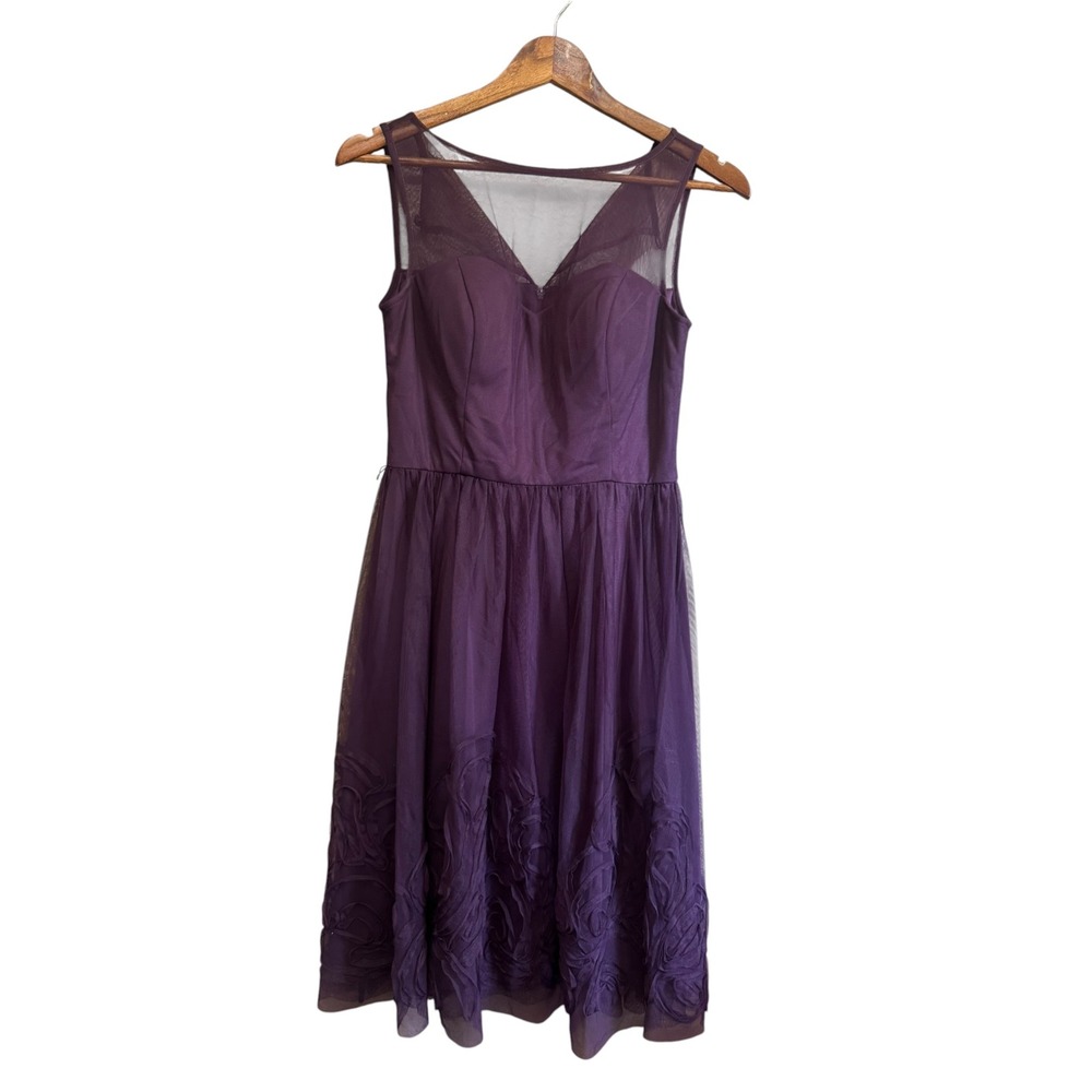 Eliza J Cocktail Dress Women S Purple Excellent Mesh Illusion Tulle Rosette Hem